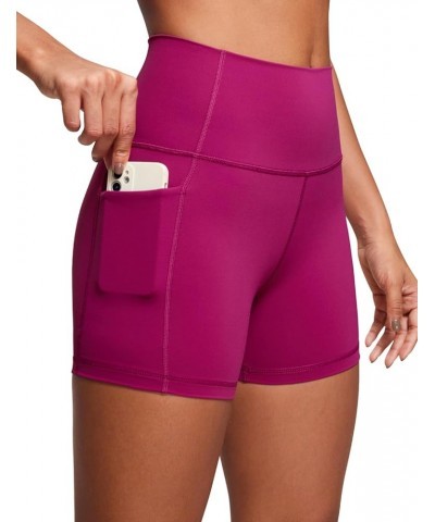 Women's Naked Feeling Biker Shorts - 4''/ 5''/ 6''/ 8'' High Waisted Yoga Gym Spandex Shorts Side Pockets 4 inches Magenta Pu...