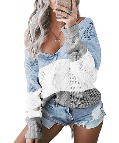 Sweaters for Women,Vedolay Womens Color Block Striped Oversized V Neck Long Sleeve Loose Chunky Knitted Pullover Jumper Tops ...