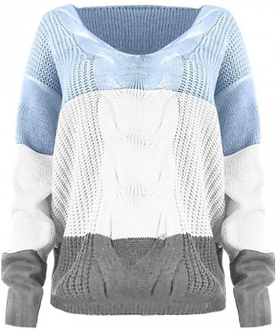 Sweaters for Women,Vedolay Womens Color Block Striped Oversized V Neck Long Sleeve Loose Chunky Knitted Pullover Jumper Tops ...