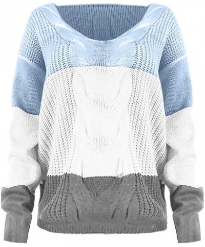 Sweaters for Women,Vedolay Womens Color Block Striped Oversized V Neck Long Sleeve Loose Chunky Knitted Pullover Jumper Tops ...