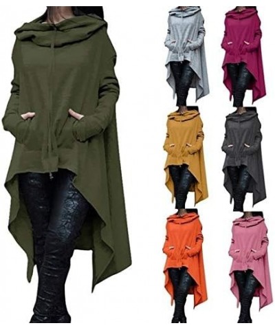 Women's Fashion Solid Color Draw Cord Coat Long Sleeve Loose Casual Poncho Coat Hooded Pullover Long Hoodies Sweatshirts (Pin...