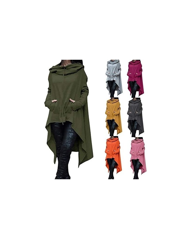 Women's Fashion Solid Color Draw Cord Coat Long Sleeve Loose Casual Poncho Coat Hooded Pullover Long Hoodies Sweatshirts (Pin...