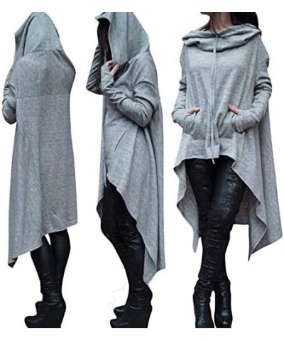 Women's Fashion Solid Color Draw Cord Coat Long Sleeve Loose Casual Poncho Coat Hooded Pullover Long Hoodies Sweatshirts (Pin...