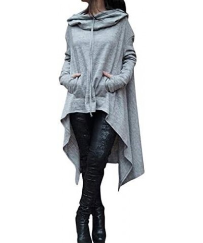 Women's Fashion Solid Color Draw Cord Coat Long Sleeve Loose Casual Poncho Coat Hooded Pullover Long Hoodies Sweatshirts (Pin...