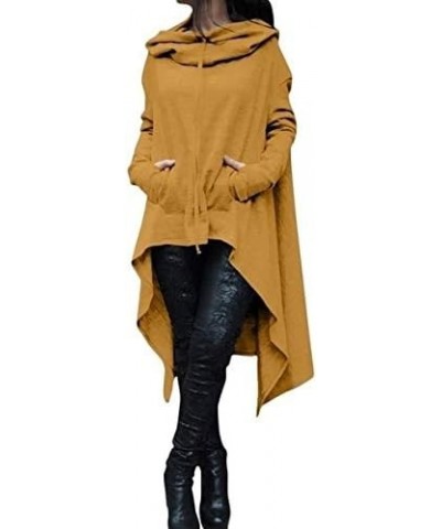 Women's Fashion Solid Color Draw Cord Coat Long Sleeve Loose Casual Poncho Coat Hooded Pullover Long Hoodies Sweatshirts (Pin...