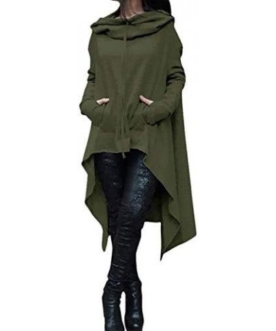 Women's Fashion Solid Color Draw Cord Coat Long Sleeve Loose Casual Poncho Coat Hooded Pullover Long Hoodies Sweatshirts (Pin...