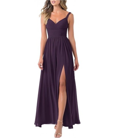 LCSEWIDY Floor-Length Chiffon Bridesmaid Dress - Sleeveless V-Neck A-Line/Princess Gown with Pleated Details and Leg Slit Plu...