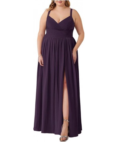 LCSEWIDY Floor-Length Chiffon Bridesmaid Dress - Sleeveless V-Neck A-Line/Princess Gown with Pleated Details and Leg Slit Plu...