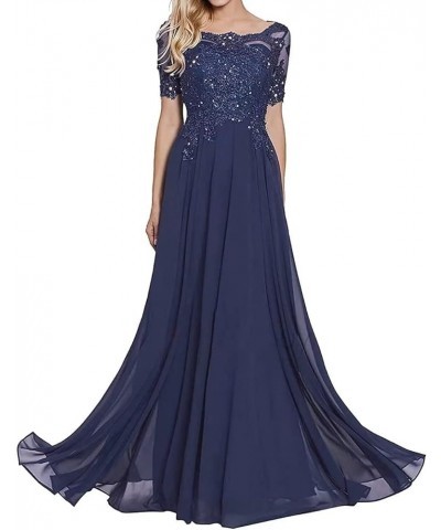 Women's Lace Appliques Mother of The Bride Dresses Short Sleeves Long Chiffon A-line Formal Evening Gowns Blush $40.75 Dresses