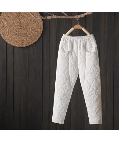 Women Thick Long Trousers Cotton Padded Quilted Pants Outdoor Winter Warm Casual XX-Large White $19.79 Pants