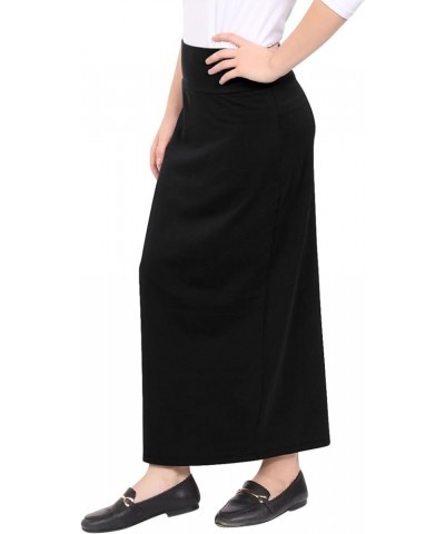 Women's Modest Cotton Stretch Long Maxi Pencil Skirt Black Batik $27.67 Skirts