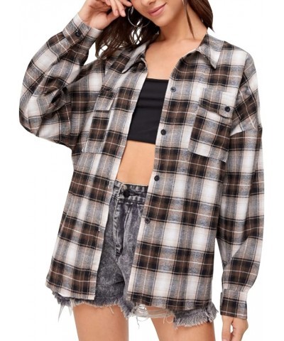 Womens Flannel Plaid Shirts Oversized Boyfriend Button Down Shirts Buffalo Plaid Shirt Blouse Casual Work Tops Brown $10.54 B...