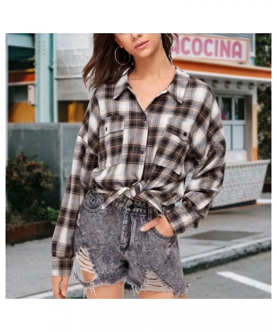 Womens Flannel Plaid Shirts Oversized Boyfriend Button Down Shirts Buffalo Plaid Shirt Blouse Casual Work Tops Brown $10.54 B...