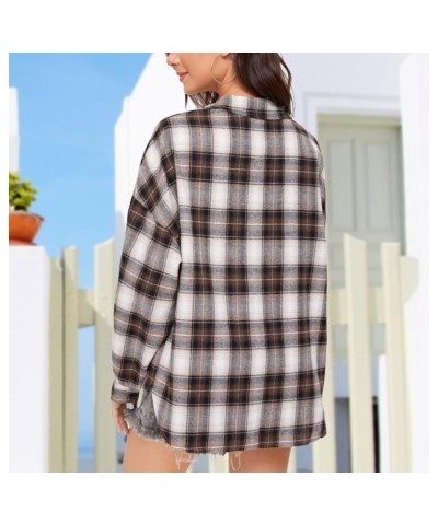 Womens Flannel Plaid Shirts Oversized Boyfriend Button Down Shirts Buffalo Plaid Shirt Blouse Casual Work Tops Brown $10.54 B...