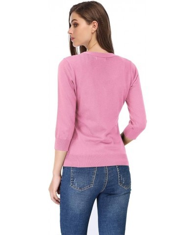 Women's 3/4 Sleeve Button Down Sweater Cardigan V-neck Light Pink $16.81 Sweaters