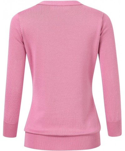 Women's 3/4 Sleeve Button Down Sweater Cardigan V-neck Light Pink $16.81 Sweaters