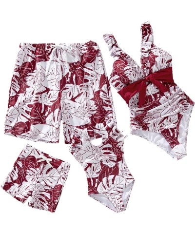 Mommy and Me Swimsuits One Piece Pattern Printed V Neck Bathing Suits Family Matching Swimwear Women Red-white $11.79 Swimsuits