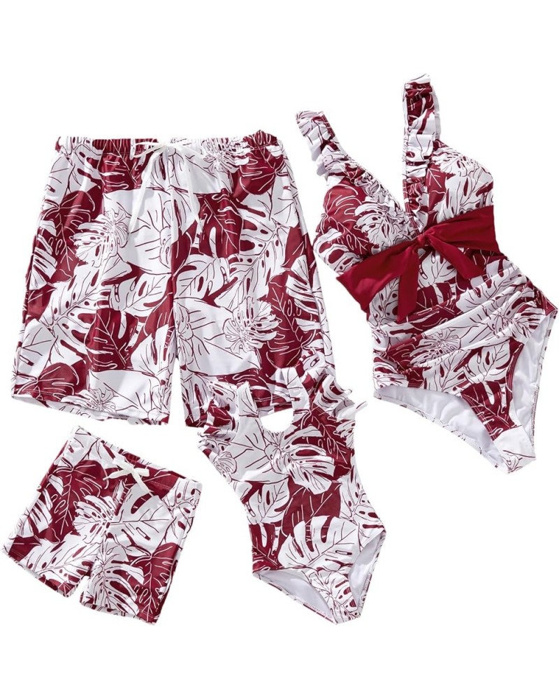 Mommy and Me Swimsuits One Piece Pattern Printed V Neck Bathing Suits Family Matching Swimwear Women Red-white $11.79 Swimsuits