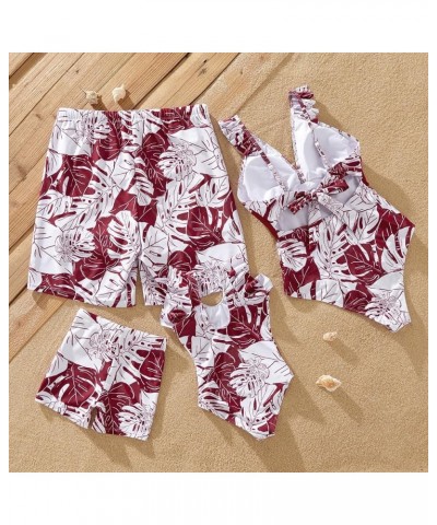 Mommy and Me Swimsuits One Piece Pattern Printed V Neck Bathing Suits Family Matching Swimwear Women Red-white $11.79 Swimsuits