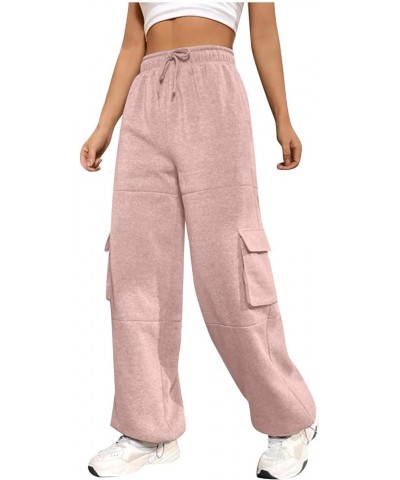 Womens Cargo Sweatpants Wide Leg Pants for Women High Waisted Lounge Baggy Jogger with Pockets Outifits Ac-pink $8.49 Pants