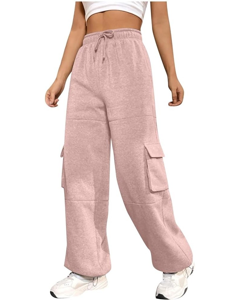 Womens Cargo Sweatpants Wide Leg Pants for Women High Waisted Lounge Baggy Jogger with Pockets Outifits Ac-pink $8.49 Pants