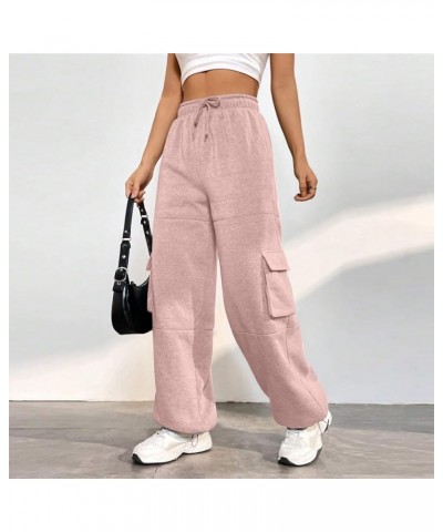 Womens Cargo Sweatpants Wide Leg Pants for Women High Waisted Lounge Baggy Jogger with Pockets Outifits Ac-pink $8.49 Pants