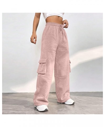 Womens Cargo Sweatpants Wide Leg Pants for Women High Waisted Lounge Baggy Jogger with Pockets Outifits Ac-pink $8.49 Pants