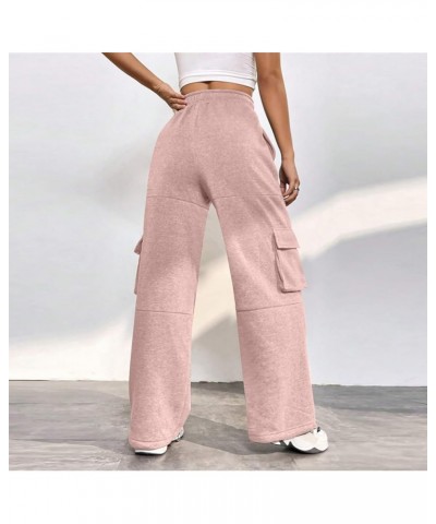 Womens Cargo Sweatpants Wide Leg Pants for Women High Waisted Lounge Baggy Jogger with Pockets Outifits Ac-pink $8.49 Pants