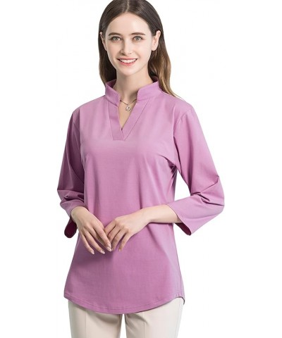 Women's 3/4 Sleeve V Neck Stretch Loose Tunic Tops Casual Cotton Blouse Henley Collared Breathable Work Shirt Rose Pink $10.7...