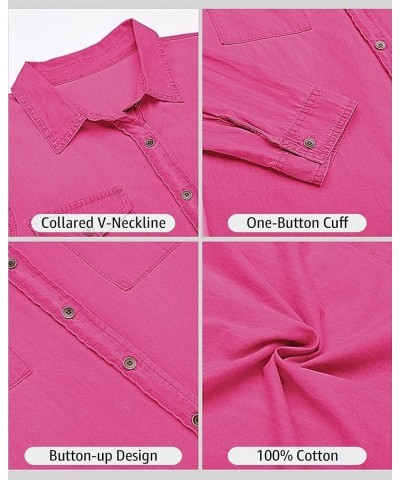 Denim Shirt Women Chambray Jean Western Shirts Long Sleeve Button Down Tops Hot Pink $18.27 Blouses