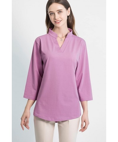 Women's 3/4 Sleeve V Neck Stretch Loose Tunic Tops Casual Cotton Blouse Henley Collared Breathable Work Shirt Rose Pink $10.7...