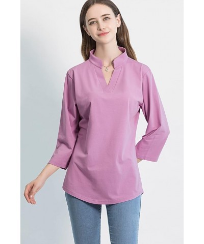 Women's 3/4 Sleeve V Neck Stretch Loose Tunic Tops Casual Cotton Blouse Henley Collared Breathable Work Shirt Rose Pink $10.7...