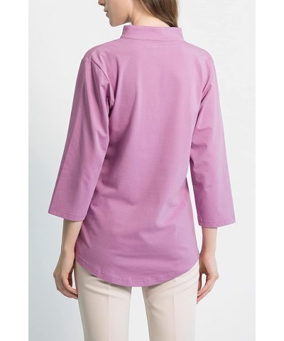 Women's 3/4 Sleeve V Neck Stretch Loose Tunic Tops Casual Cotton Blouse Henley Collared Breathable Work Shirt Rose Pink $10.7...