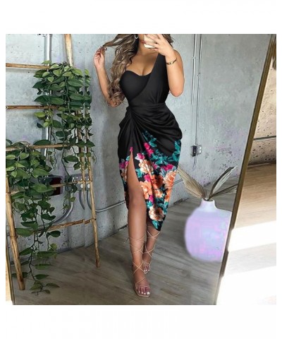 Womens One Shoulder Sequin Cocktail Dresses Sexy Slit Plus Size Wedding Guest Party Homecoming Dresses B-black $9.35 Activewear