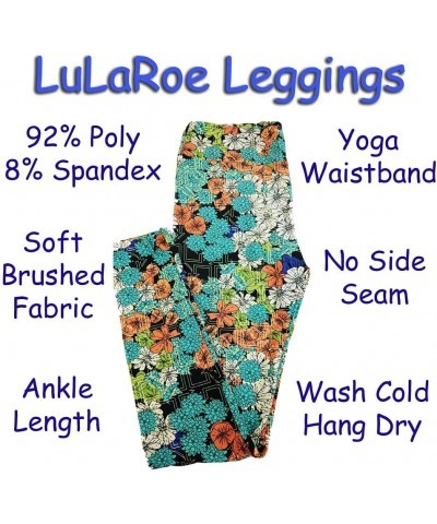 One Size OS Floral Buttery Soft Womens Leggings fit Adult Sizes 2-10 OS-4366-AQ Multicoloured $18.13 Leggings