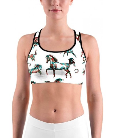 Women's Racerback Print Sport Bra - Fitness Support Workout Running Bras Watercolor Horse $12.50 Lingerie