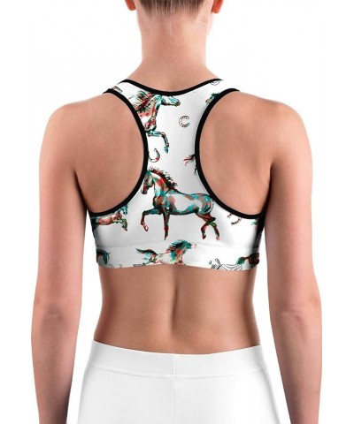 Women's Racerback Print Sport Bra - Fitness Support Workout Running Bras Watercolor Horse $12.50 Lingerie