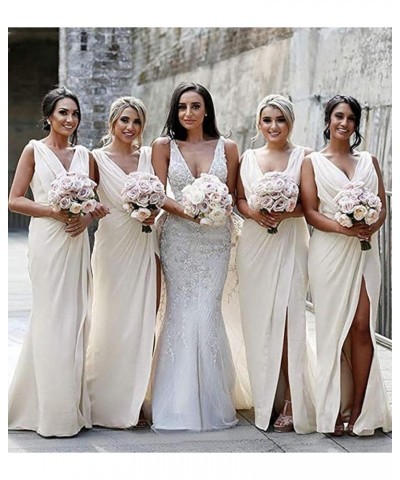 Women's V Neck Bridesmaid Dresses for Wedding Wrap Chiffon Long Formal Dresses with Slit Coral $33.79 Dresses