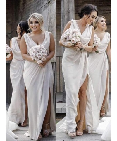 Women's V Neck Bridesmaid Dresses for Wedding Wrap Chiffon Long Formal Dresses with Slit Coral $33.79 Dresses