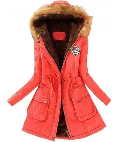 Womens Winter Coats Fleeced Lined Parka Plus Size Faux Fur Thicken Warm Jacket Zip Up Long Outwear with Pockets A2-watermelon...