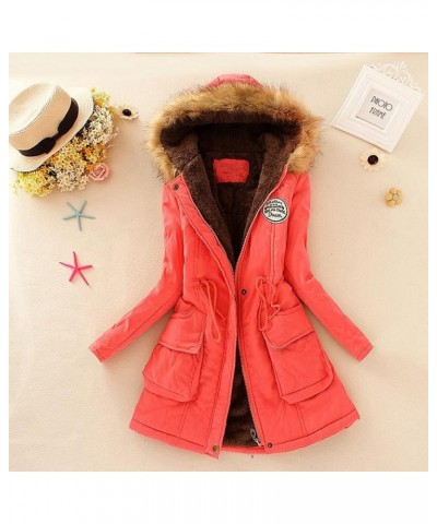 Womens Winter Coats Fleeced Lined Parka Plus Size Faux Fur Thicken Warm Jacket Zip Up Long Outwear with Pockets A2-watermelon...