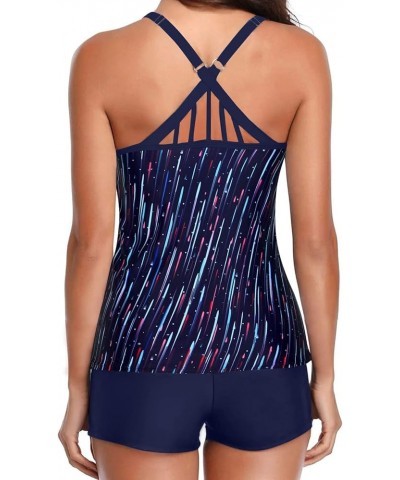 2 Piece Tankini Swimsuits for Women with Boy Shorts Athletic Swim Tank Top Bathing Suits Blue Stripe $19.63 Swimsuits