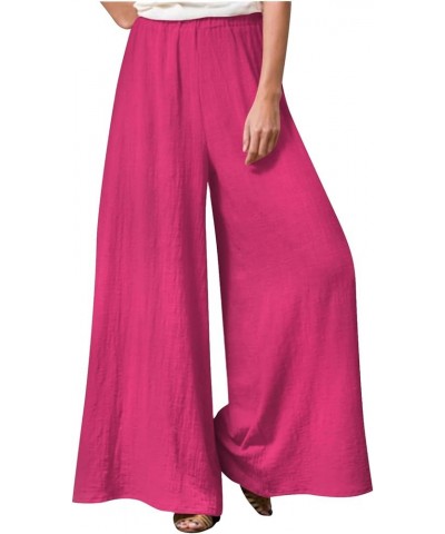 Women's Fall Fashion 2023 Solid Color Stitching Breathable Casual Loose Pants Linen Pants, S-5XL 2-hot Pink $8.63 Pants