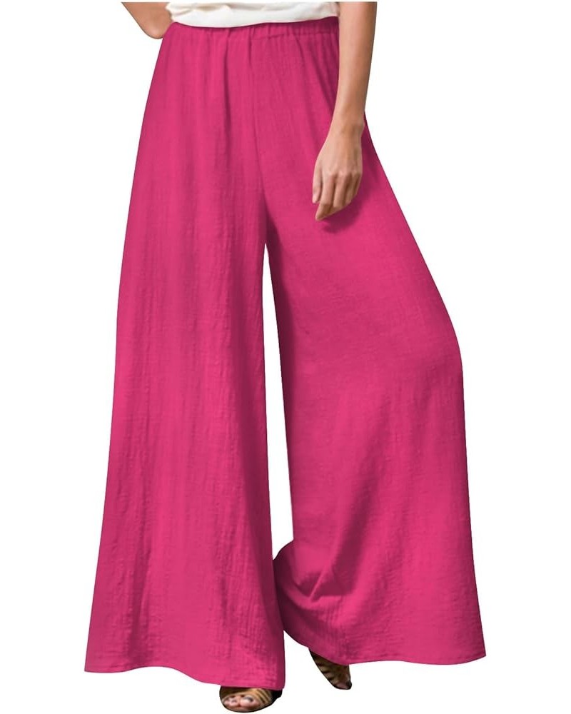 Women's Fall Fashion 2023 Solid Color Stitching Breathable Casual Loose Pants Linen Pants, S-5XL 2-hot Pink $8.63 Pants