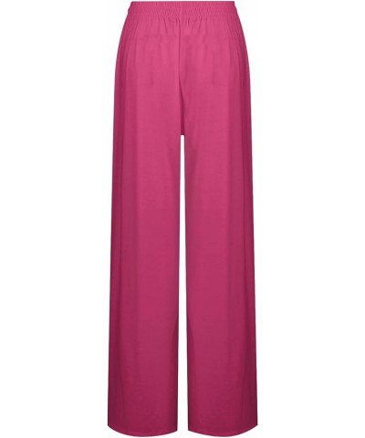 Women's Fall Fashion 2023 Solid Color Stitching Breathable Casual Loose Pants Linen Pants, S-5XL 2-hot Pink $8.63 Pants