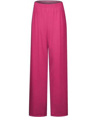 Women's Fall Fashion 2023 Solid Color Stitching Breathable Casual Loose Pants Linen Pants, S-5XL 2-hot Pink $8.63 Pants