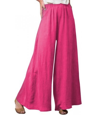 Women's Fall Fashion 2023 Solid Color Stitching Breathable Casual Loose Pants Linen Pants, S-5XL 2-hot Pink $8.63 Pants