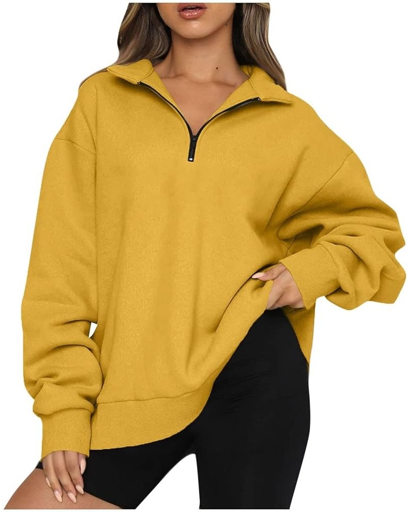 Women's Long Sleeve Quarter Zip Sweatshirt Casual Fall Winter Solid Color Hoodies Y2K Oversized Pullover Tops 21yellow $8.90 ...