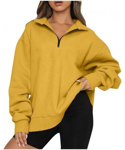 Women's Long Sleeve Quarter Zip Sweatshirt Casual Fall Winter Solid Color Hoodies Y2K Oversized Pullover Tops 21yellow $8.90 ...