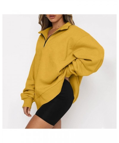 Women's Long Sleeve Quarter Zip Sweatshirt Casual Fall Winter Solid Color Hoodies Y2K Oversized Pullover Tops 21yellow $8.90 ...